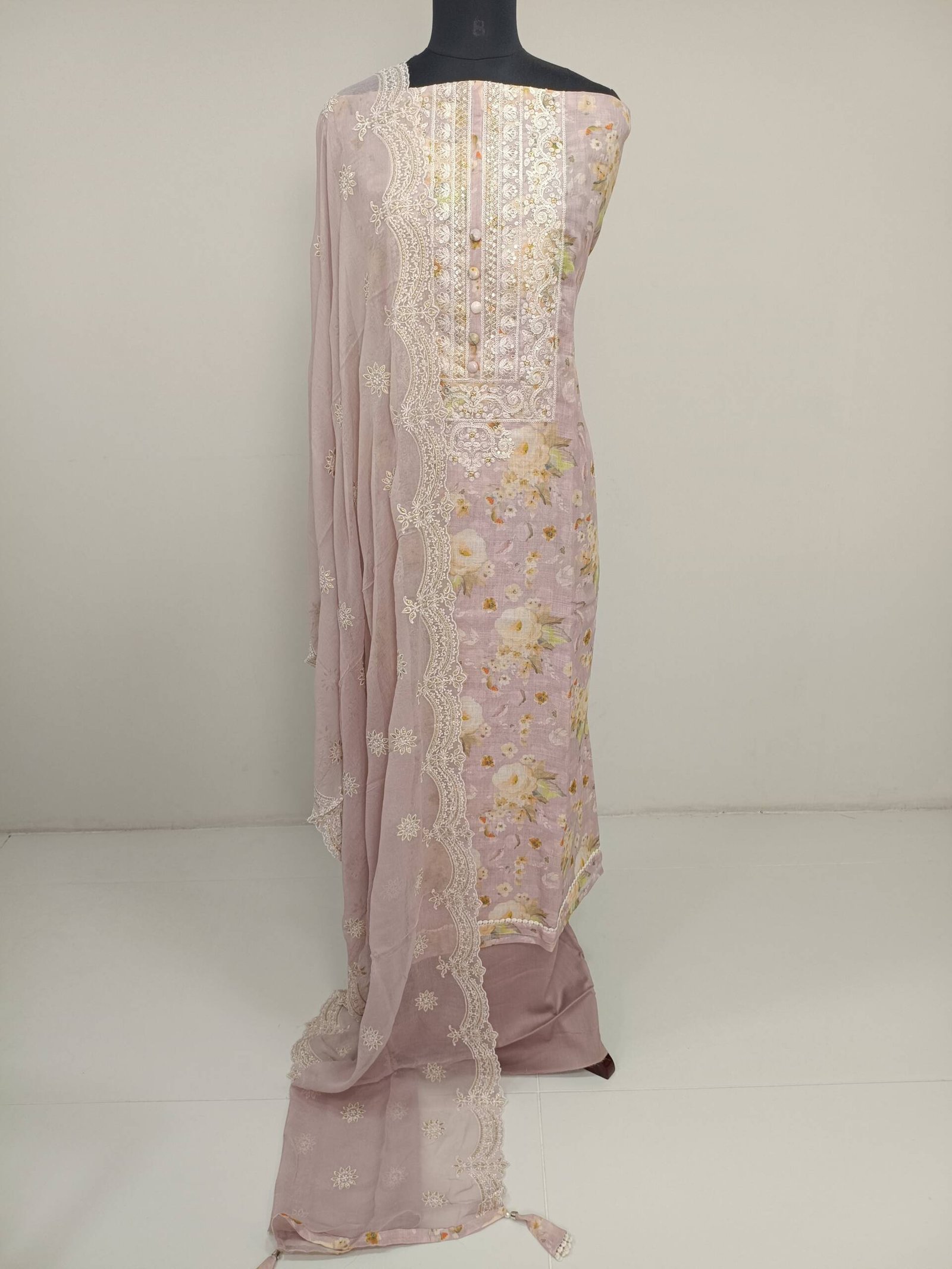 PURE LINEN COTTON FLORAL PRINTED SUIT