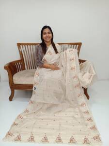SILK COTTON MACHINE EMBROIDERED SAREE