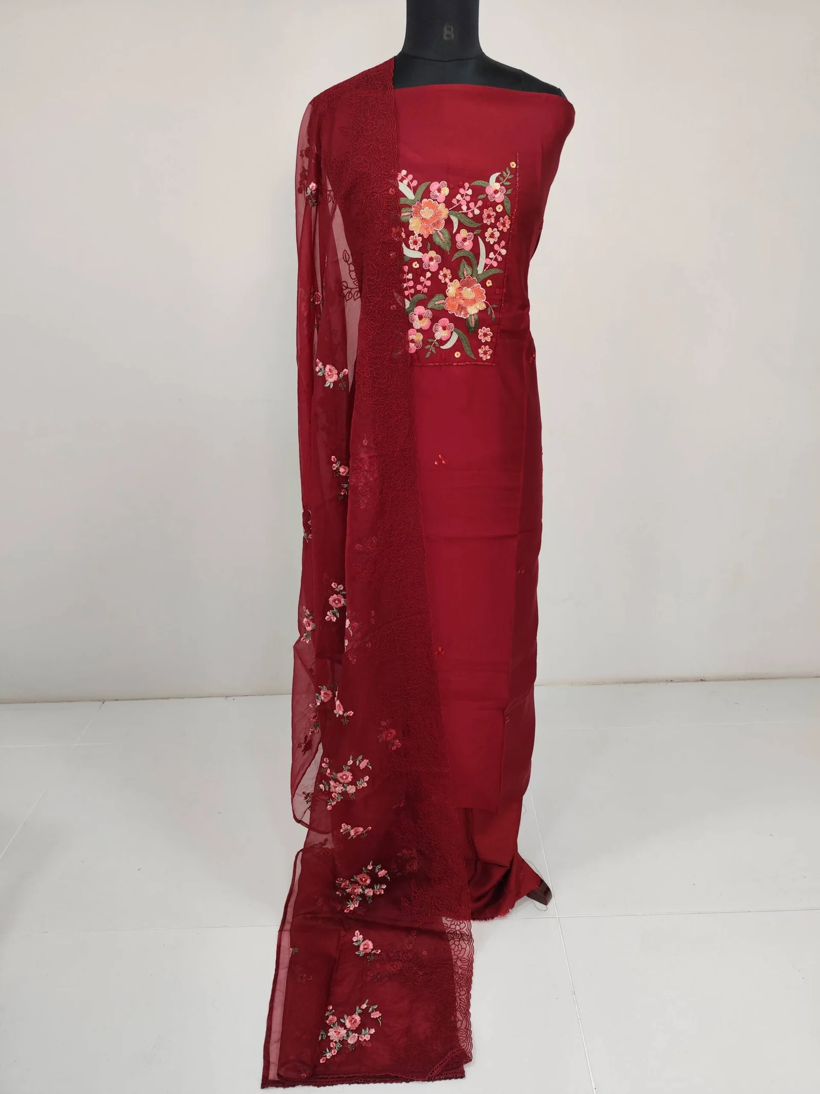 CHANDERI SILK HAND WORKED SALWAR SUITS