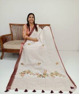 LINEN COTTON TISSUE EMBROIDERED SAREES