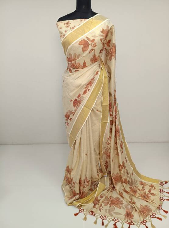 TISSUE SILK FLORAL PRINTED SAREES