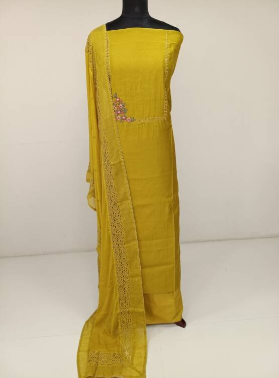 SEMI CHANDERI SILK HANDWORK SUITS
