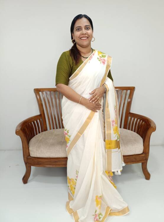 COTTON BRUSH PAINTED KERALA SAREE