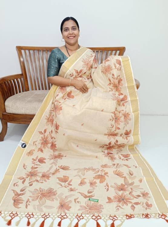 TISSUE FLORAL PRINTED KASAVU SAREES
