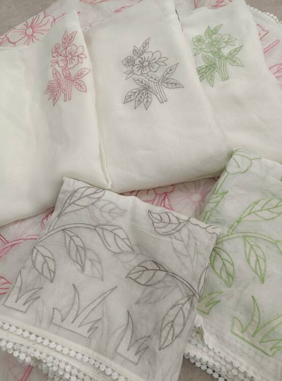 VISCOSE ORGANZA APPLIQUE WORKED SUITS