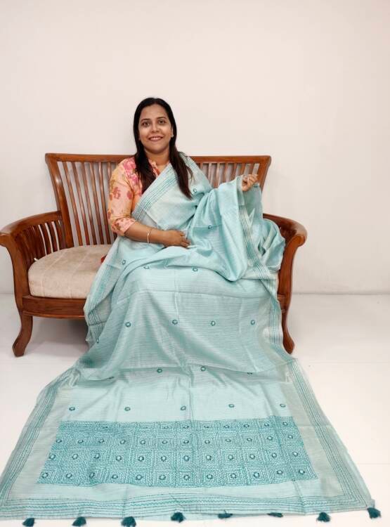 SEMI JUTE SILK EMBROIDERED SAREES