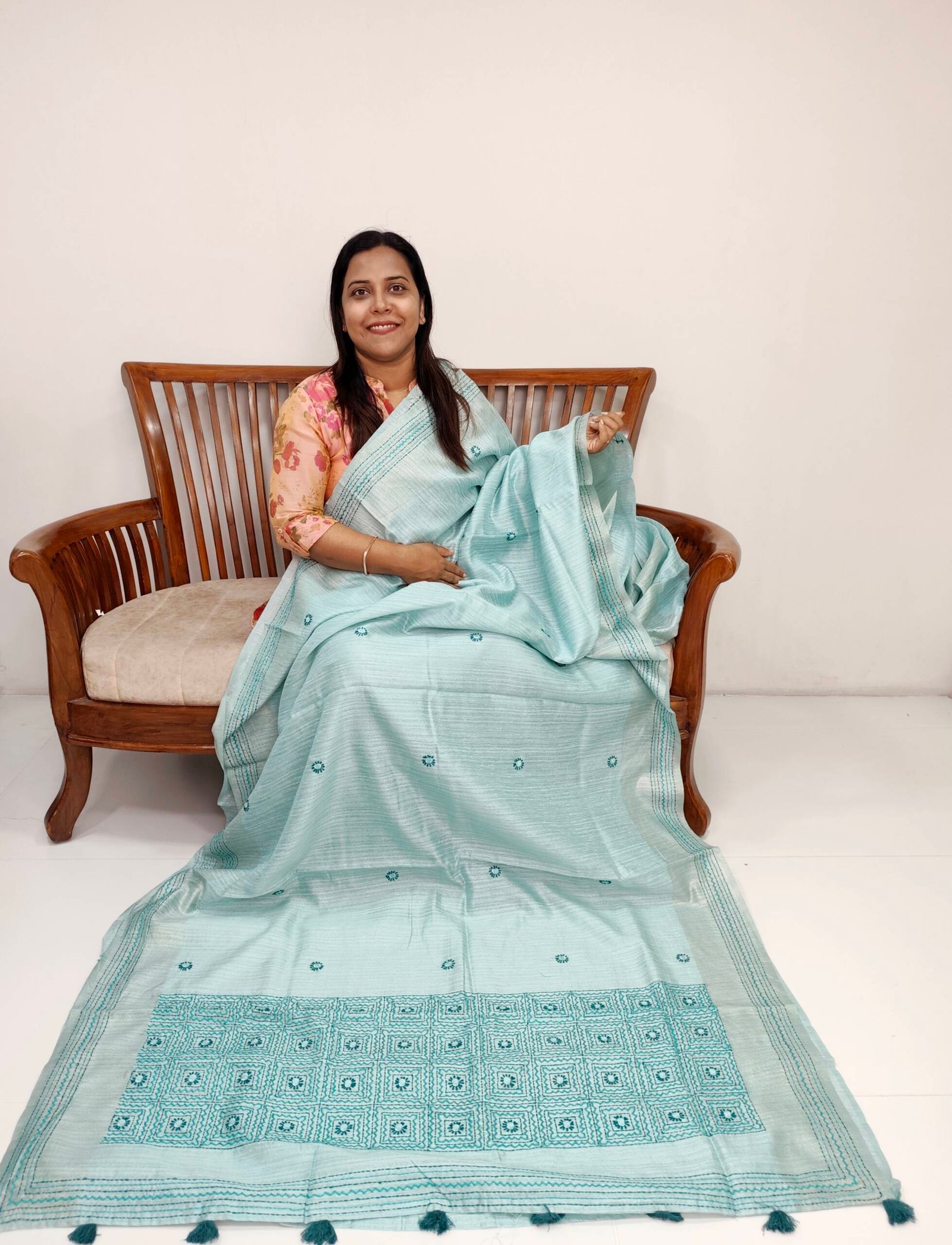 SEMI JUTE SILK EMBROIDERED SAREES