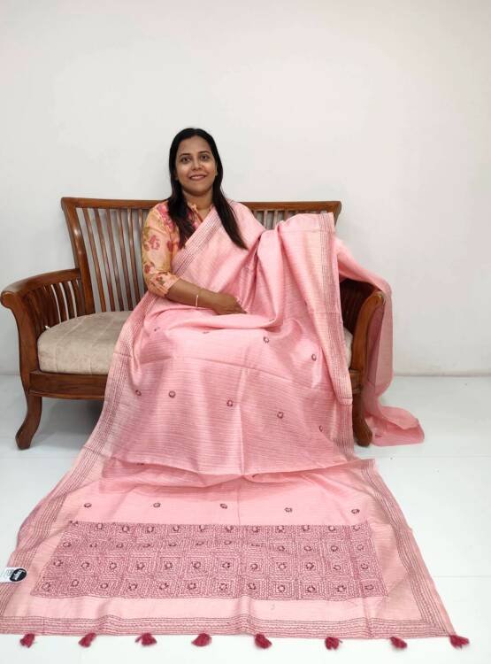 SEMI JUTE SILK EMBROIDERED SAREES-42596