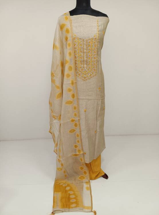 CHANDERI SILK HAND EMBROIDERED SUITS