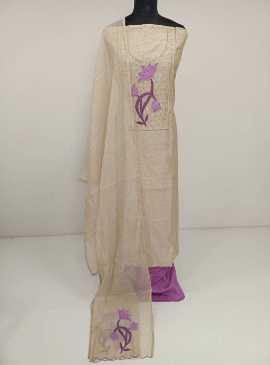 CHANDERI SILK APPLIQUE WORKED SALWAR SUITA