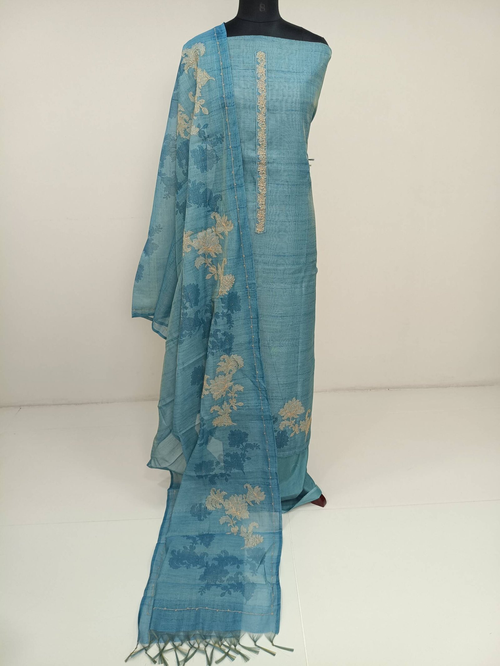 SEMI LINEN SILK EMBROIDERED SALWAR SUITS