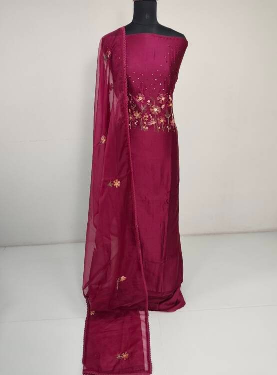 CHANDERI SILK EMBROIDERED SUITS