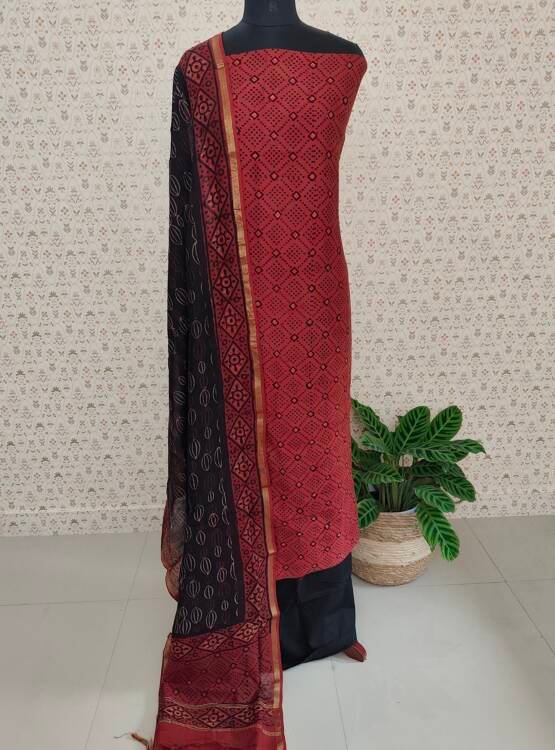CHANDERI SILK AJRAKH PRINTED SUITS
