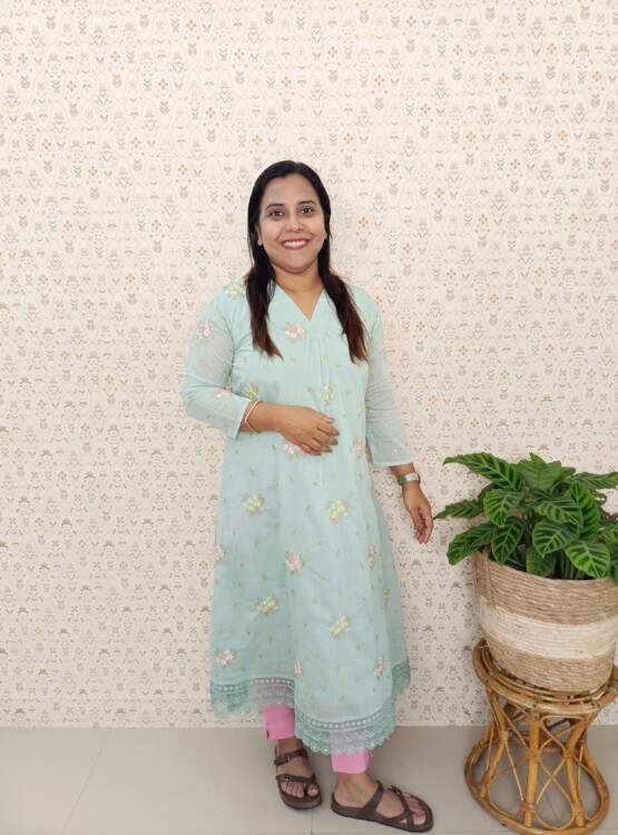SEMI CHANDERI EMBROIDERED KURTI