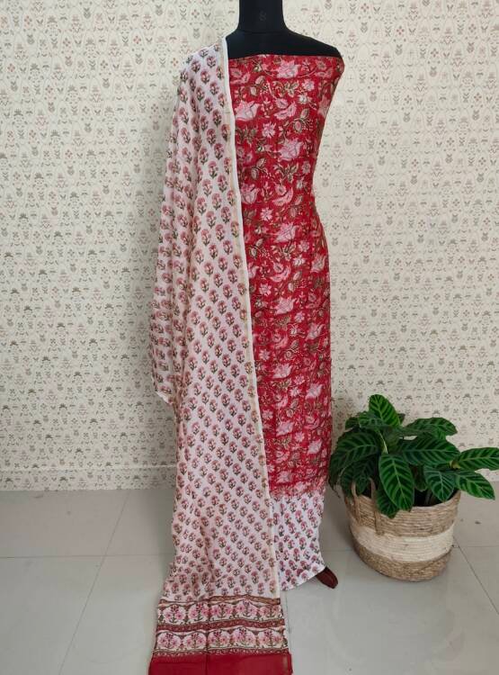 CHANDERI SILK BLOCK PRINTED SUITS
