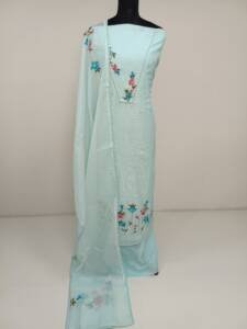 SILKY KOTA BRUSH PAINTED AND EMBROIDERED SALWAR SUIT