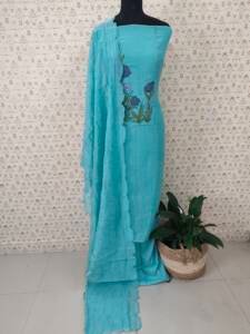 CHANDERI SILK APPLIQUE WORKED SUIT