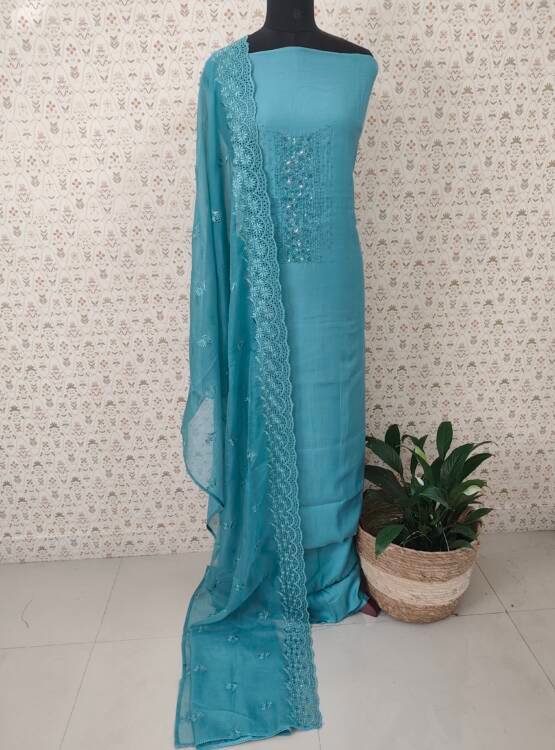 CHANDERI SILK HAND WORK SUITS