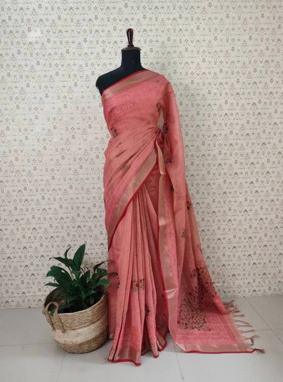 SEMI LINEN TISSUE SAREE