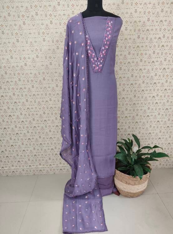 CHANDERI SILK EMBROIDERED SUITS