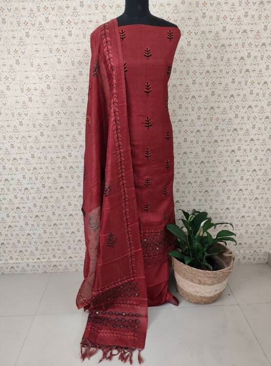 SEMI CHANDERI SILK EMBROIDERED SUITS