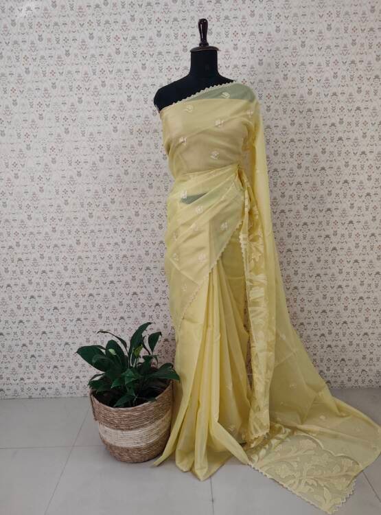 SILKY KOTA APPLIQUE WORKED SAREE