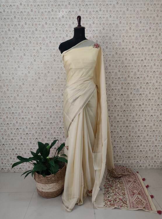 SOFT SILK HAND EMBROIDERED SAREE