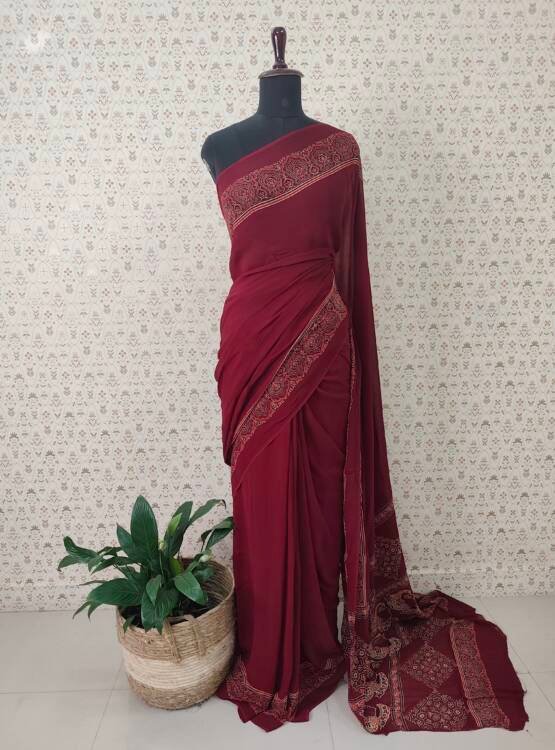 GEORGETTE AJRAKH PRINTED SAREE