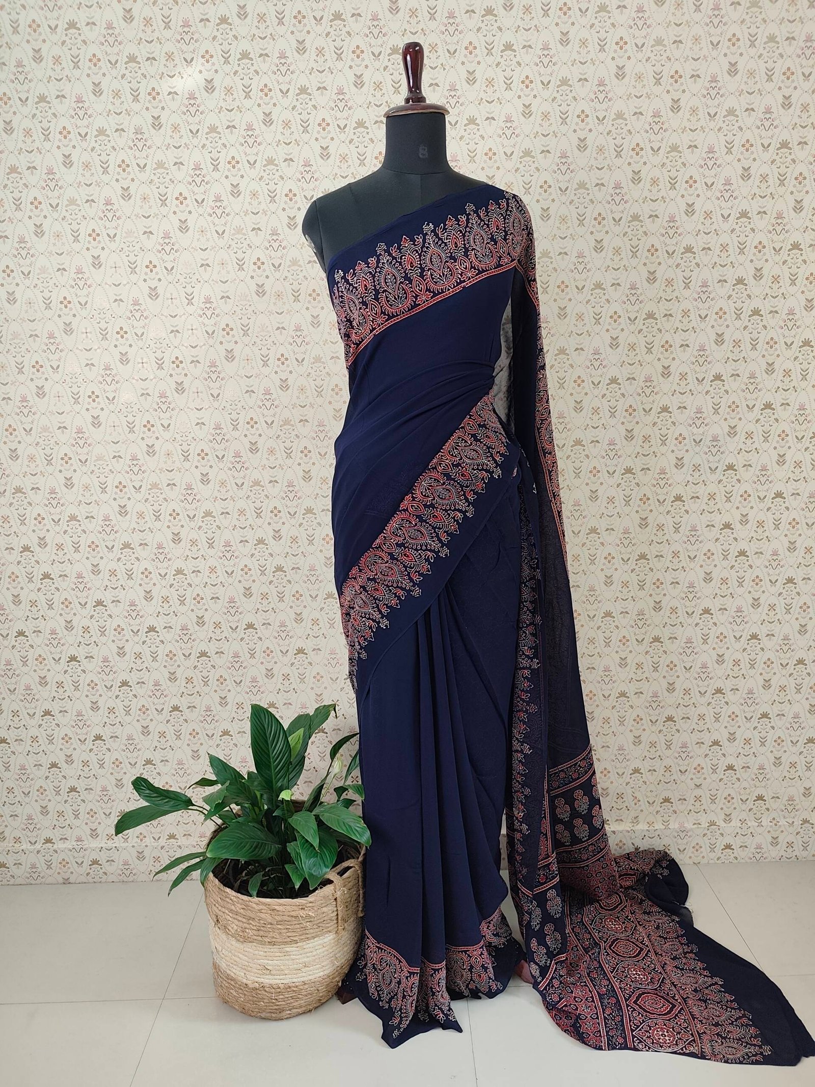 GEORGETTE AJRAKH PRINTED SAREE-43117