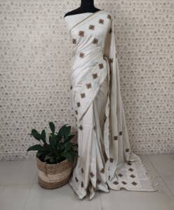 SEMI TUSSER SILK EMBROIDERED SAREES