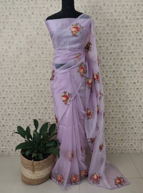 TISSUE ORGANZA EMBROIDERED SAREES