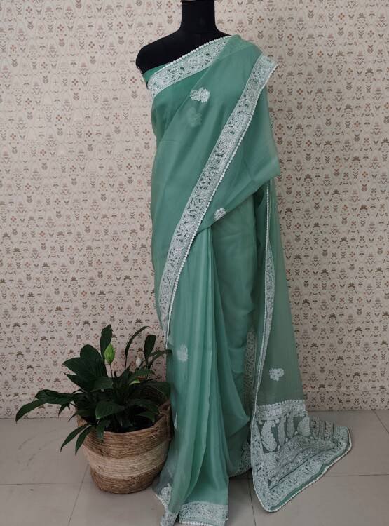 ORGANZA LUCKNOWI EMBROIDERED SAREES