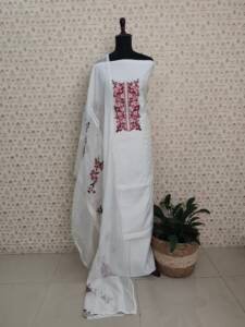 SEMI CHANDERI SILK EMBROIDERED SUITS