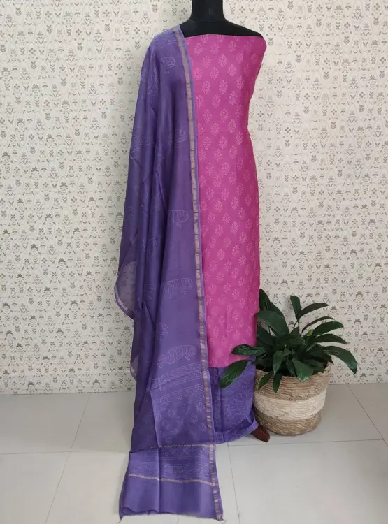 CHANDERI SILK BLOCK PRINTED SUITS