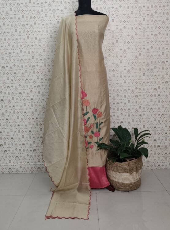 CHANDERI SILK APPLIQUE WORK SUITS
