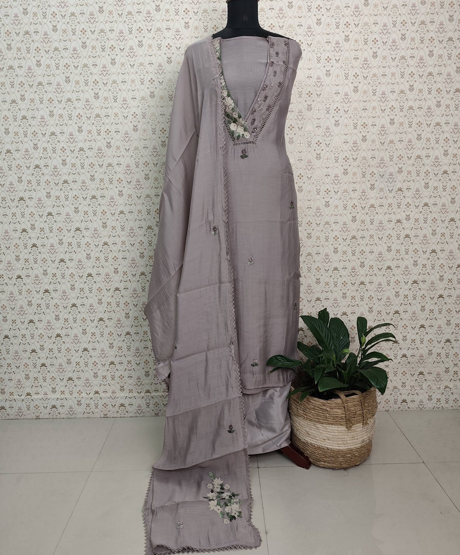 SEMI MAL CHANDERI EMBROIDERED SUITS
