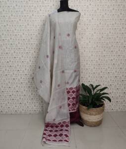 SEMI CHANDERI SILK BANARASI SUITS