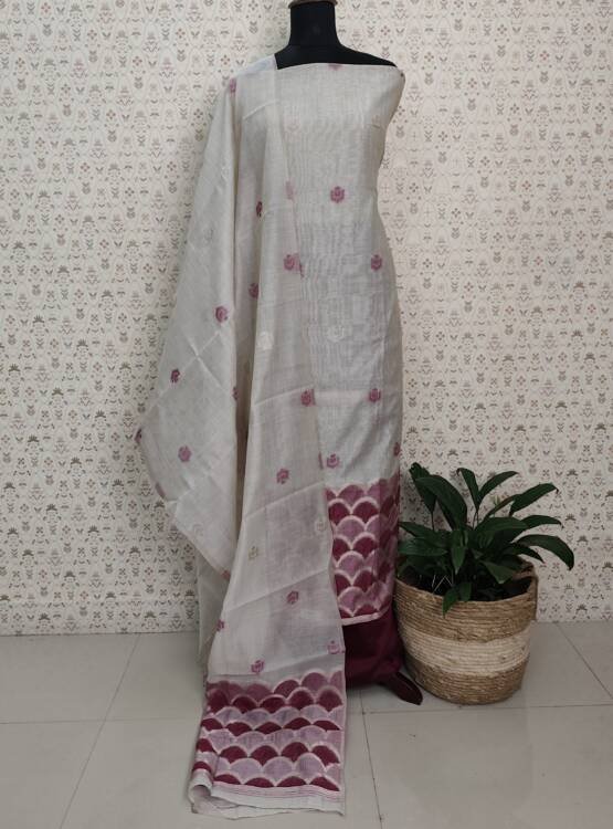 SEMI CHANDERI SILK BANARASI SUITS