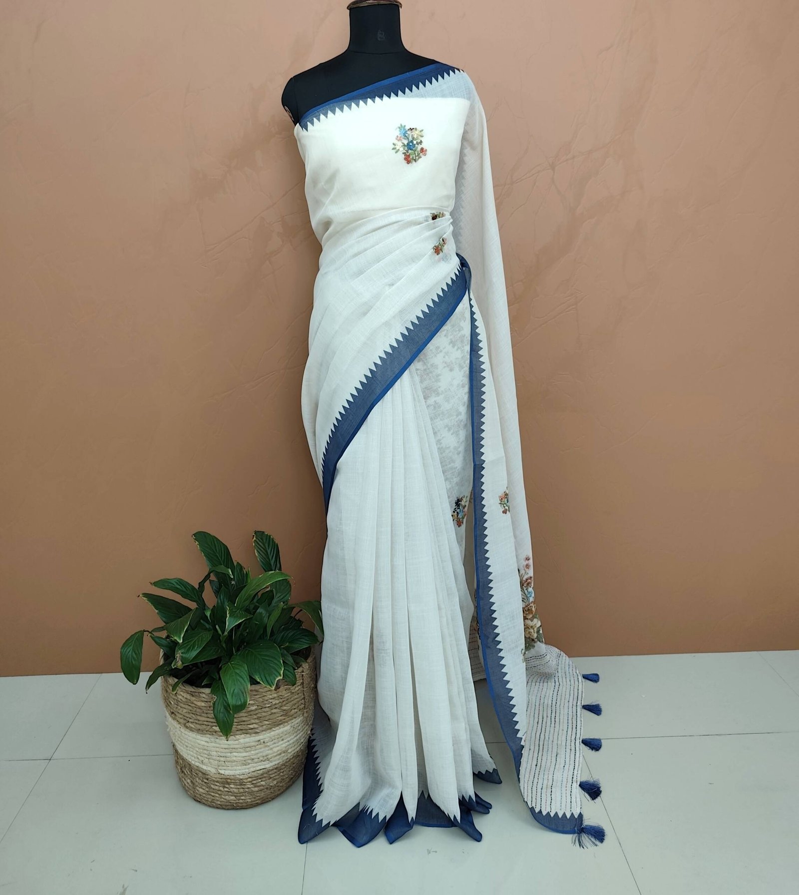 LINEN COTTON HAND  EMBROIDERED SAREES