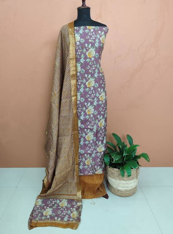 SEMI CHANDERI SILK PRINTED SUITS