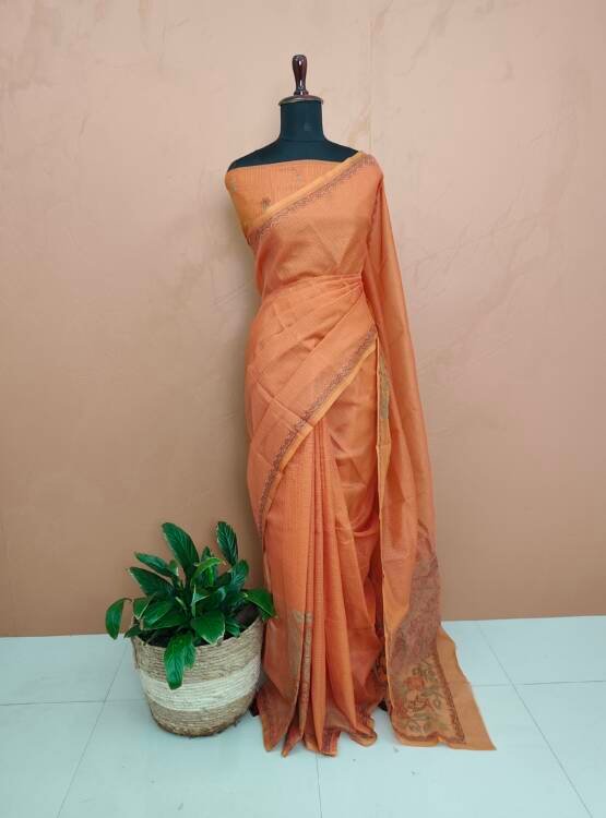 MOONGA SILK EMBROIDERED SAREE