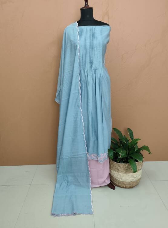 CHANDERI SILK APPLIQUE WORK SUITS-43527