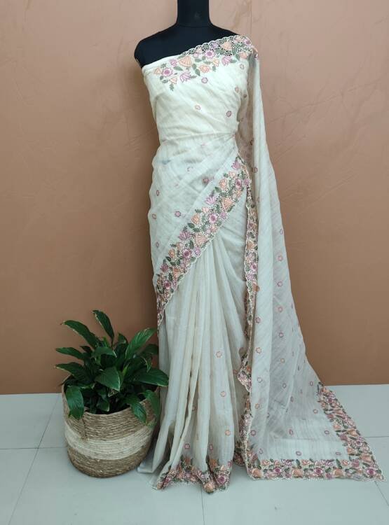 SEMI JUTE SILK CUTWORK SAREE
