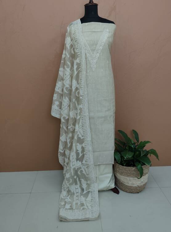 SEMI CHANDERI SILK SUITS-43574