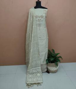 CHANDERI SILK HAND EMBROIDERED SUITS-43570