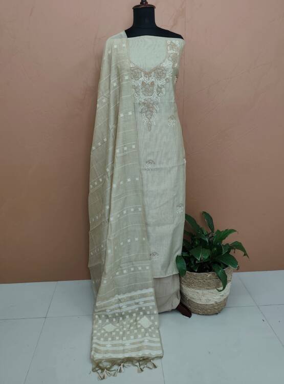 CHANDERI SILK HAND EMBROIDERED SUITS-43570