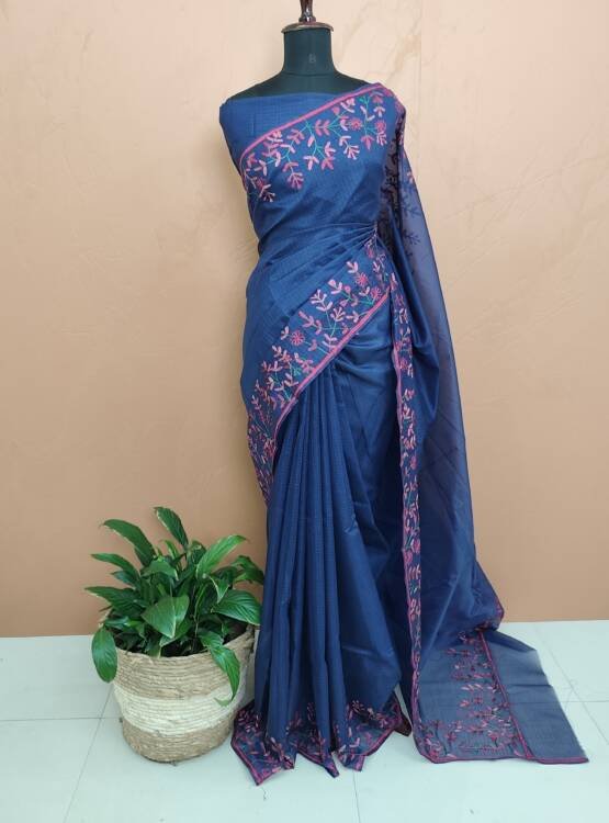 MOONGA SILK EMBROIDERED SAREES-43608
