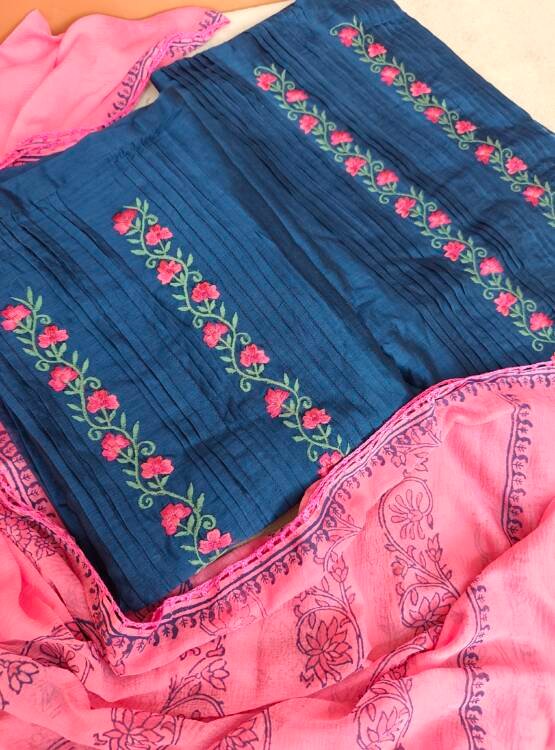 CHANDERI SILK EMBROIDERED SUITS-43613