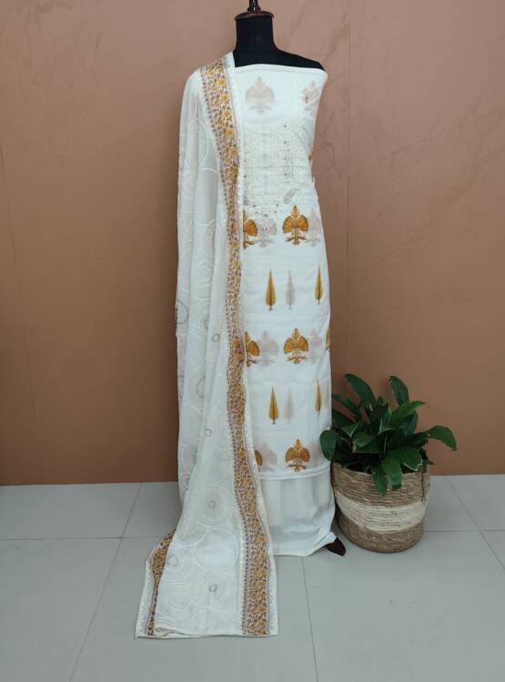 CHANDERI SILK EMBROIDERED SUITS-43517