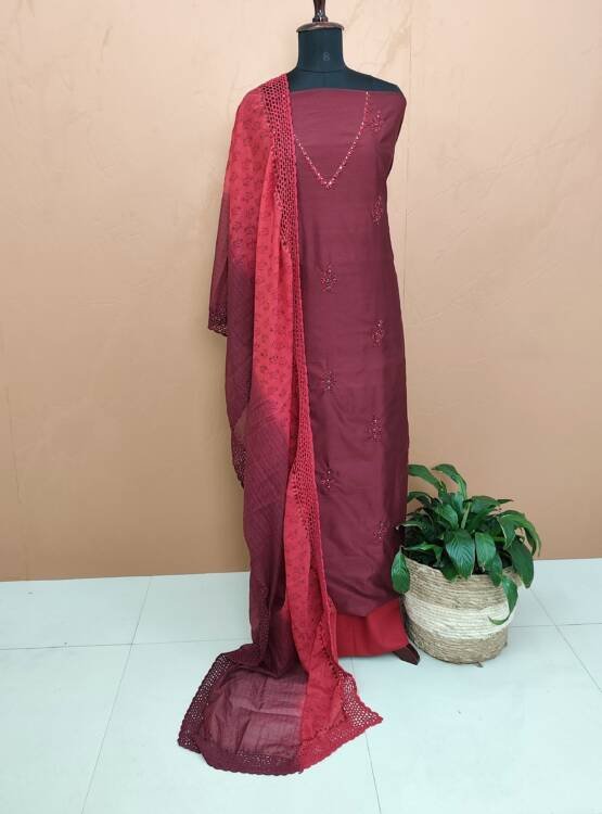 CHANDERI SILK EMBROIDERED SUITS-43609